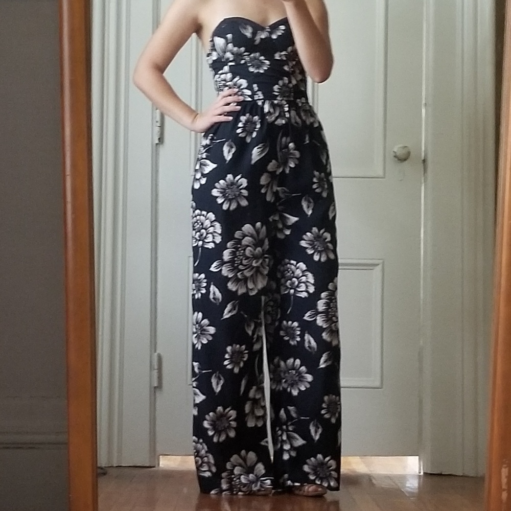 Navy Floral Print Jumpsuit